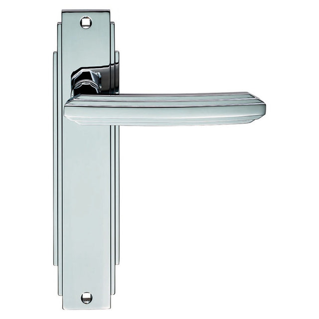 ART DECO LEVER ON BACKPLATE - LATCH - POLISHED CHROME - 205 x 45mm - PAIR