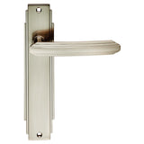 ART DECO LEVER ON BACKPLATE - LATCH - SATIN NICKEL - 205 x 45mm - PAIR