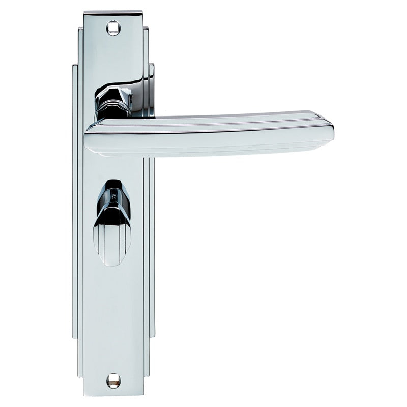 ART DECO LEVER ON BACKPLATE - BATHROOM 57MM C/C - POLISHED CHROME - 205 x 45mm - PAIR