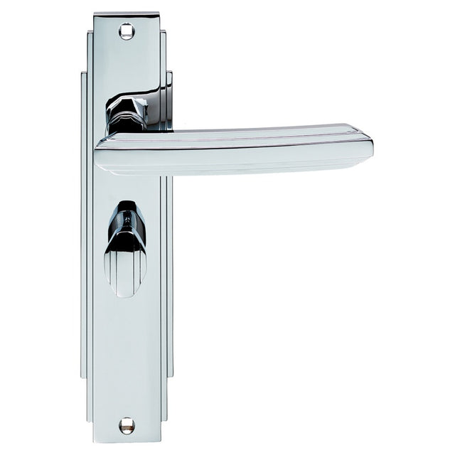 ART DECO LEVER ON BACKPLATE - BATHROOM 57MM C/C - POLISHED CHROME - 205 x 45mm - PAIR