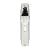 ART DECO KNOB ON BACKPLATE - LOCK 57MM C/C - POLISHED CHROME - 205 x 45mm - PAIR