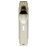 ART DECO KNOB ON BACKPLATE - LOCK 57MM C/C - SATIN NICKEL - 205 x 45mm - PAIR