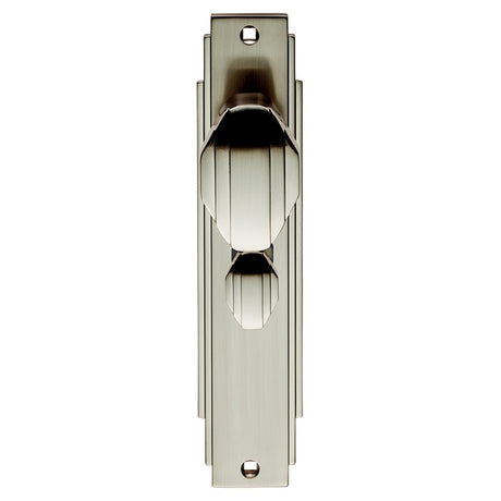 ART DECO KNOB ON BACKPLATE - BATHROOM 57MM C/C - SATIN NICKEL - 205 x 45mm - PAIR