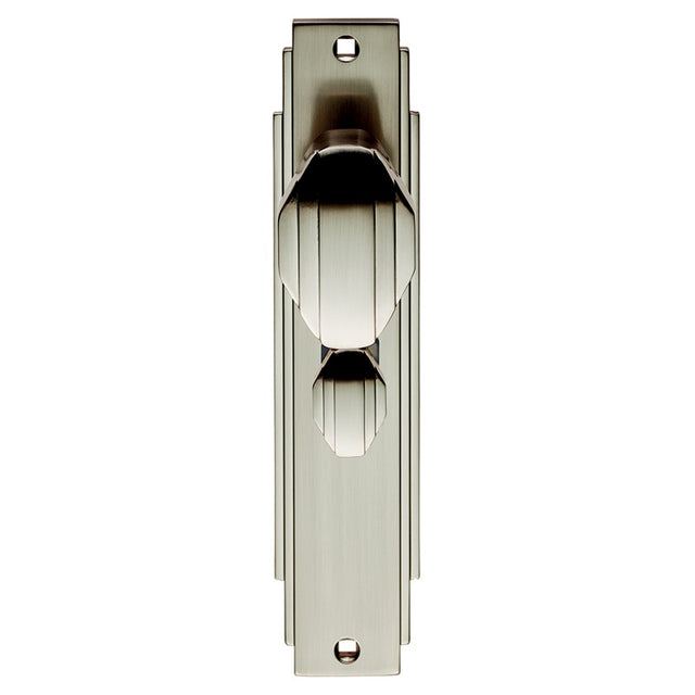 ART DECO KNOB ON BACKPLATE - BATHROOM 57MM C/C - SATIN NICKEL - 205 x 45mm - PAIR