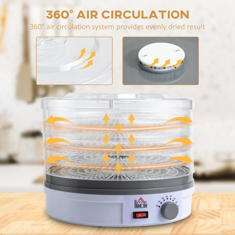 HOMCOM 5 Tier Food Dehydrator, 245W Food Dryer Machine with Adjustable Temperature Control for Drying Fruit, Meat, Vegetable, Jerky and Pet Treat, White