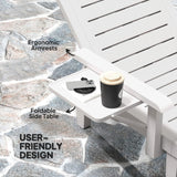 Outsunny Set of 2 Resin Reclining Sun Loungers for Garden, 5 Positions Adjustable Outdoor Chaise Lounge Chairs with Wood Texture Surface, Armrests, Foldable Side Table for Garden, Beach, White
