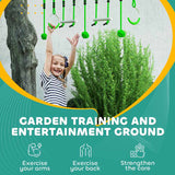 AIYAPLAY 3 Piece Kids Zip Line Kit for Garden, 10m Kids Slackline Kit with Wooden Monkey Bars, Metal Rings, Gripping Balls, Green