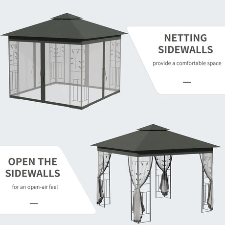 Outsunny 3 x 3(m) Steel Frame Double Roof Garden Gazebo - Grey