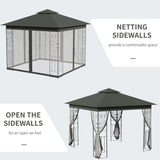 Outsunny 3 x 3(m) Steel Frame Double Roof Garden Gazebo - Grey