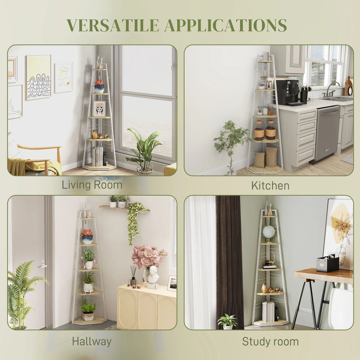 HOMCOM Five-Tier Corner Shelf - White/Wood-Effect