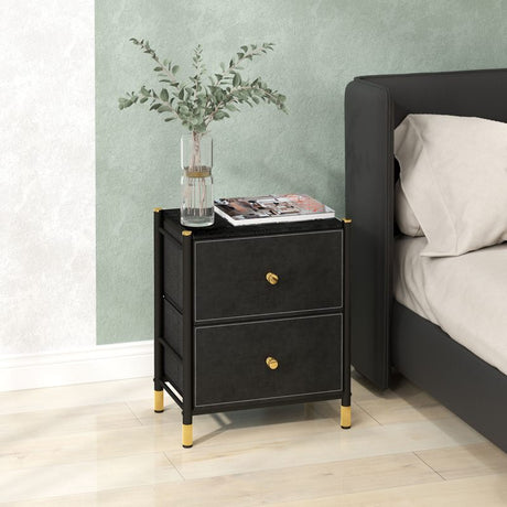 HOMCOM Faux Leather Bedside Table - Black