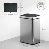 HOMCOM 40L Sensor Bin with Quiet Soft-Close Lid, Automatic Touchless Motion Sensor Kitchen Bin with Fingerprint Resistant Stainless Steel for Hygienic Gyms, Home Office Use, Silver Tone