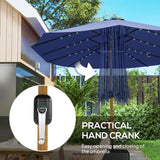 Outsunny Double Sided Garden Parasol with Base Included & 48 Solar LED Lights Patio Umbrella Crank Handle 4.6m Dark Blue