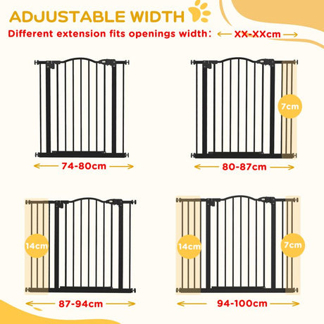 PawHut Metal 74-100cm Adjustable Pet Gate Safety Barrier w/ Auto-Close Door Black