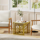 HOMCOM Nesting Coffee Tables, Set of 3 Square Side Tables with Black Metal Frame, for Living Room, Bedroom and Office, White