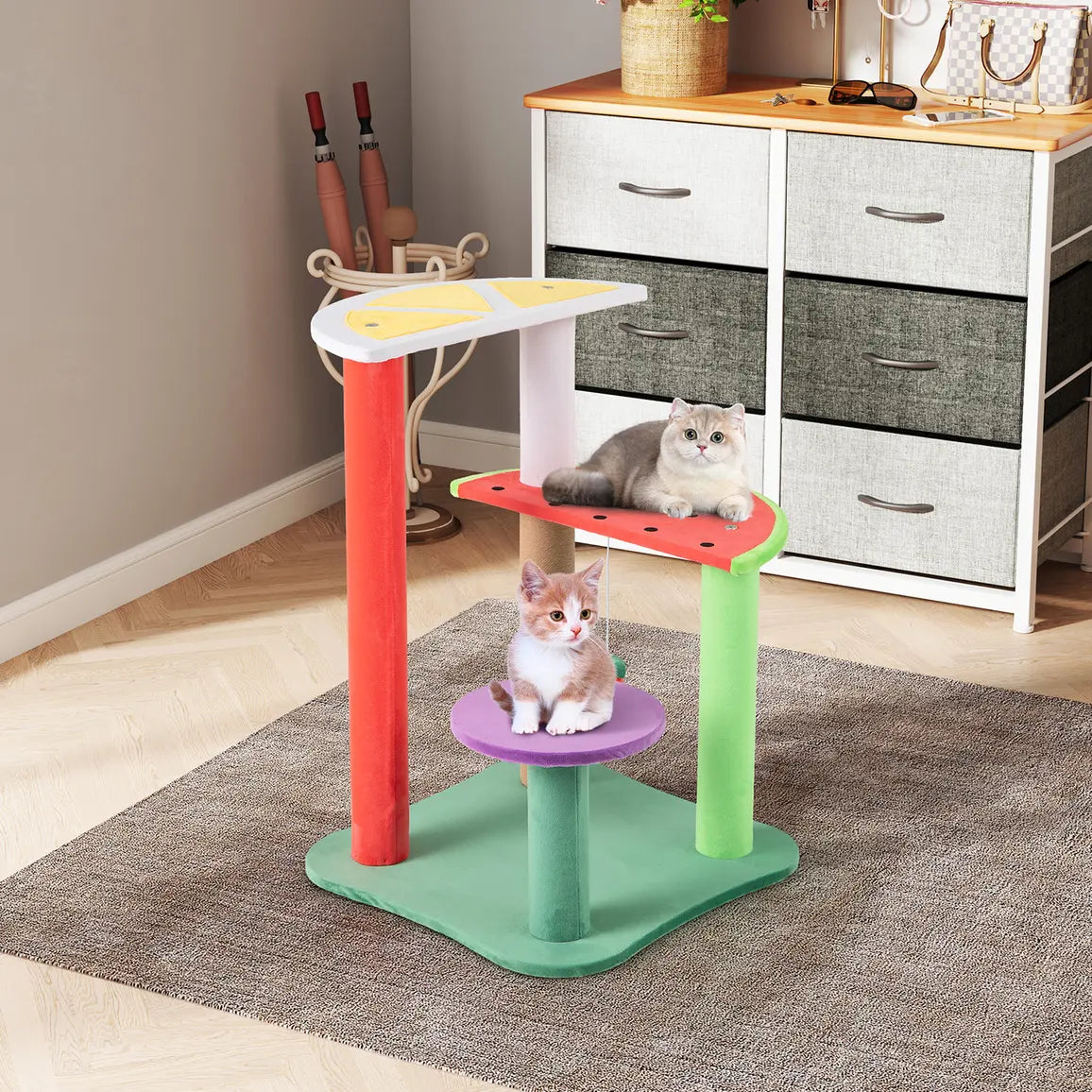 69CM Cute Cat Tree Multi-Level Cat Tower Aesthetic Fruit Shaped with Fruit-Shaped Platforms