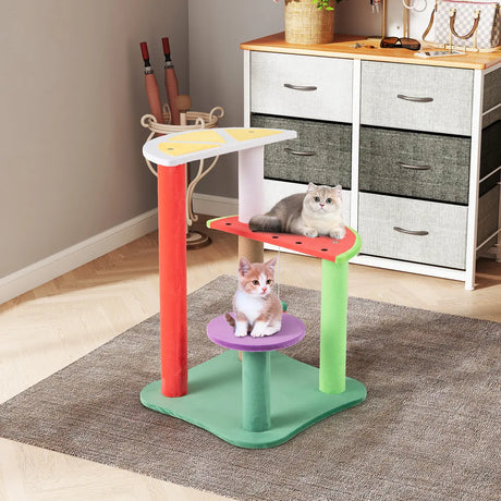69CM Cute Cat Tree Multi-Level Cat Tower Aesthetic Fruit Shaped with Fruit-Shaped Platforms