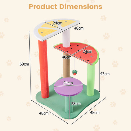 69CM Cute Cat Tree Multi-Level Cat Tower Aesthetic Fruit Shaped with Fruit-Shaped Platforms