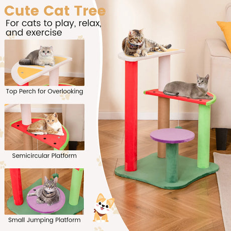 69CM Cute Cat Tree Multi-Level Cat Tower Aesthetic Fruit Shaped with Fruit-Shaped Platforms