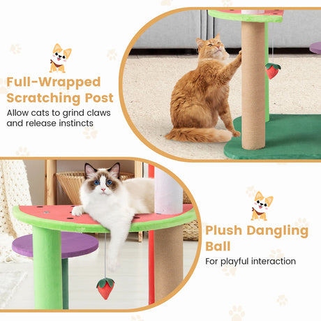 69CM Cute Cat Tree Multi-Level Cat Tower Aesthetic Fruit Shaped with Fruit-Shaped Platforms