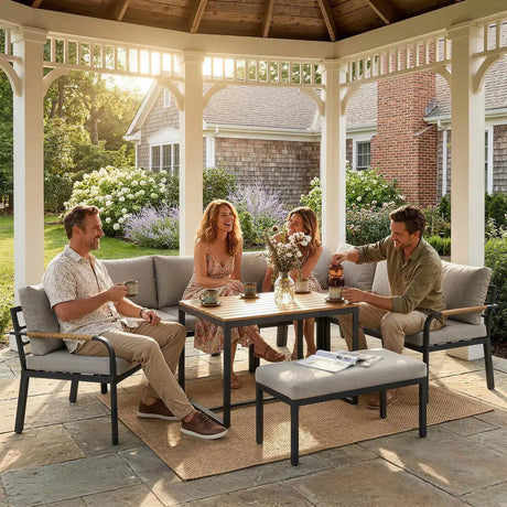 Outsunny 7 Seater Garden Furniture Set, Metal Garden Sofa Set with Cushions, Outdoor Furniture Conversation Sets, Light Grey