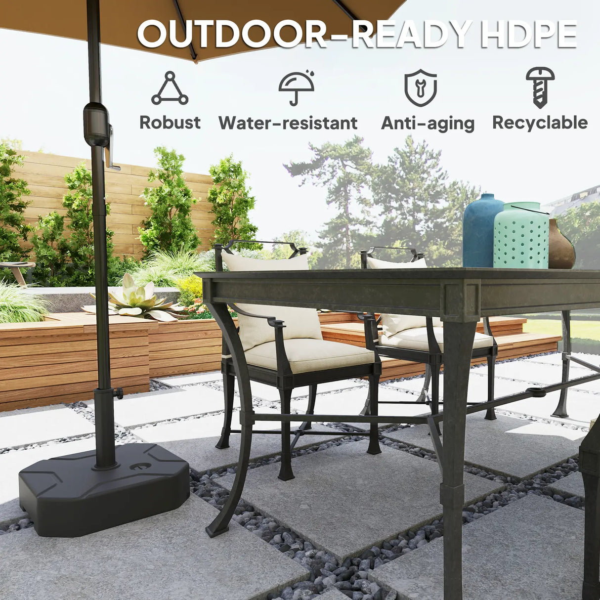 Outsunny Square Garden Parasol Base, Garden Umbrella Stand Heavy Duty Parasol Base, Filled Up to 25kg with Stand or 20kg with Water for for 38, 48 mm Poles, Black