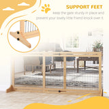 PawHut Freestanding Dog Gate, Foldable Pet Fence, Indoor Wood Barrier, Stair Gate with Support Feet, for Doorway, Hallway, Small and Medium Dogs, 69H x 104-183 cm, Natural Wood Finish