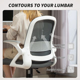 HOMCOM Breathable Mesh Office Chair, Ergonomic Swivel Computer Chair with Flip-up Armrests, Lumbar Back Support for Home/Office, Grey