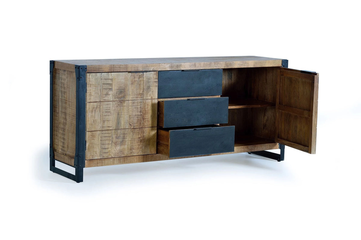 Giner and Colomer - Industrial 2-Door, 3-Drawer Mango Wood & Metal Sideboard