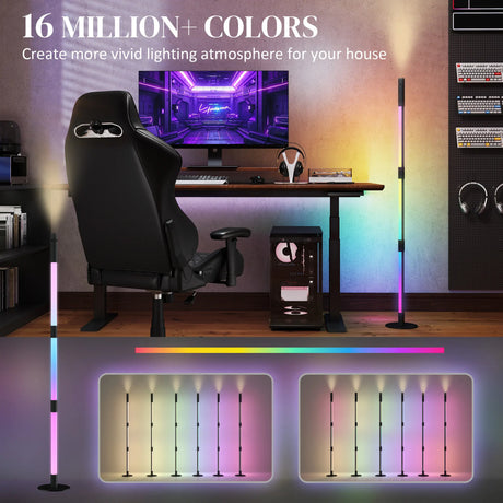 HOMCOM LED Floor Lamp with Reading Light, 360 RGB Detachable Corner Floor Lamp with App & Remote Control, Standing Lamp with Music Sync & Timing, for Living Room, Game Room, Dark Grey