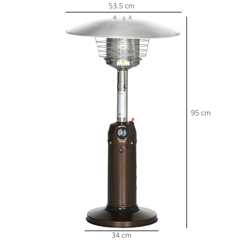 Outsunny Gas Patio Heater with Tip-over Protection, Outdoor Heater with Piezo Ignition, Adjustable Heat, Regulator and Hose for Garden, Camping, Road Trip, Brown