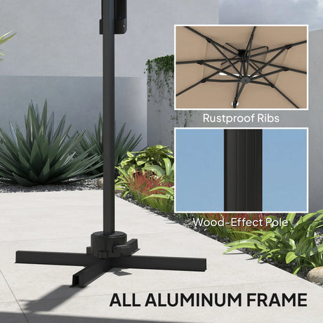 Outsunny 3.7 x 2.7 m Cantilever Parasol w/360 Rotation and Easy Tilt Adjustment, Aluminium Hanging Offset Outdoor Umbrella w/Double Top, Cross Base, UPF50+ Hanging Sun Shade, Black Pole