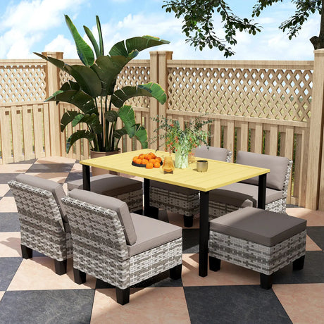 Outsunny Seven-Piece Rattan Dining Set - Grey