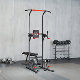 HOMCOM Multifunction Power Tower Home Workout Dip Station w/ Sit-up Bench Push-up Bars and Tension Ropes Fitness Equipment Office Gym Training