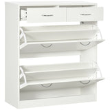 HOMCOM Narrow Shoe Storage with 2 Flip Drawers and Adjustable Shelves Shoe Cabinet Organizer for 12 Pairs of Shoes, White