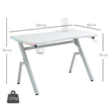 HOMCOM RGB 120 x 66cm Gaming Desk, Computer Table with Carbon Fibre Surface, Headphone Hook, Cup Holder, Controller Rack, Home Office Desk, White