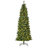 HOMCOM 7FT Prelit Artificial Pencil Christmas Tree with Warm White LED Light, Red Berry, Holiday Home Xmas Decoration, Green