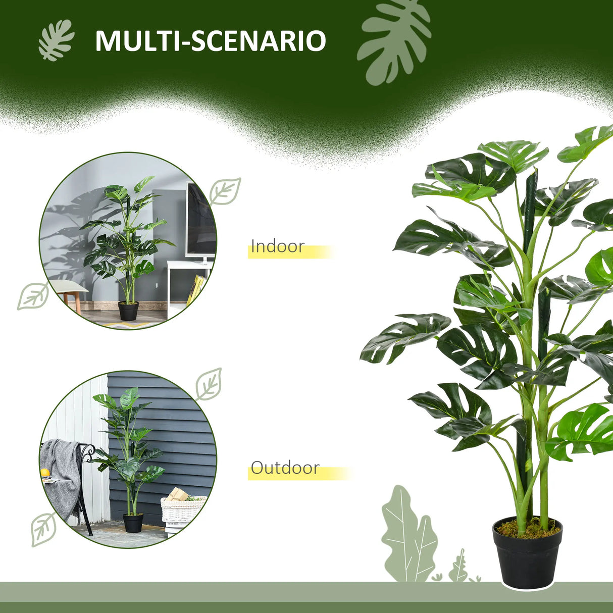 Outsunny 100cm/3.3FT Artificial Monstera Tree Decorative Cheese Plant 21 Leaves with Nursery Pot, Fake Tropical Palm Tree for Indoor Outdoor Dcor, Set of 2