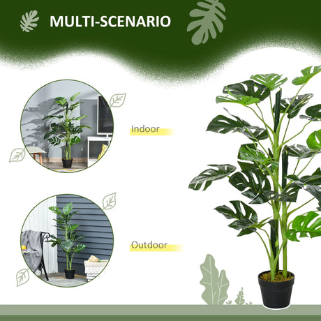 Outsunny 100cm/3.3FT Artificial Monstera Tree Decorative Cheese Plant 21 Leaves with Nursery Pot, Fake Tropical Palm Tree for Indoor Outdoor Dcor, Set of 2