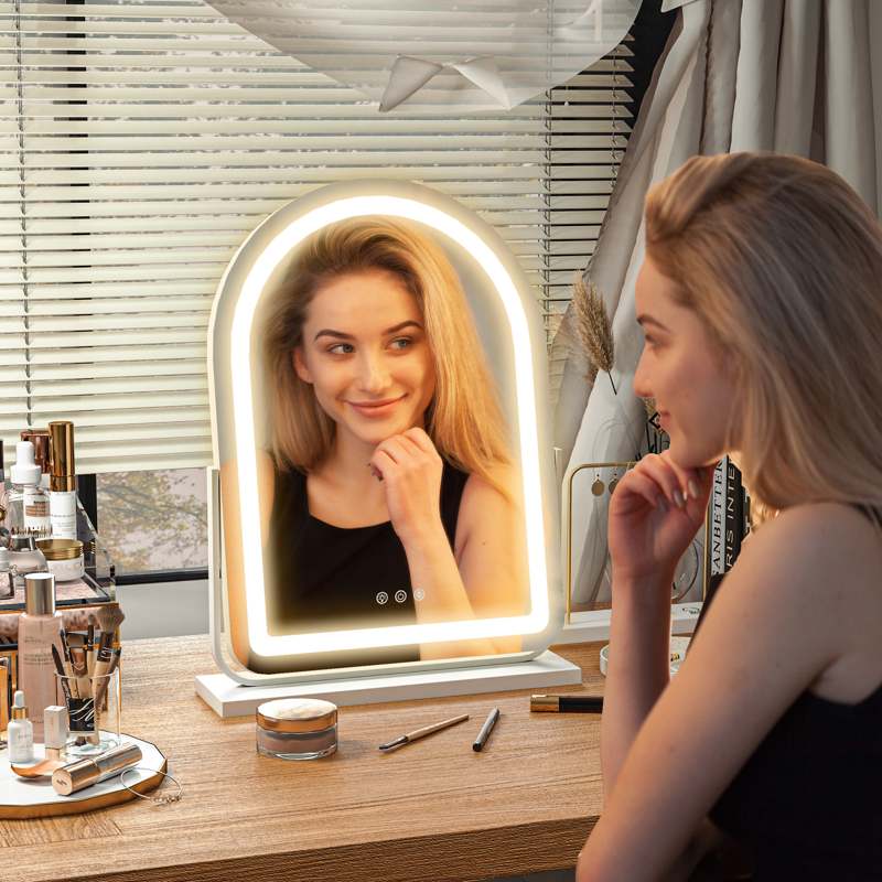 HOMCOM LED Vanity Mirror with Lights, 43 x 59cm Lighted Makeup Mirror with 3 Colour, 360° Rotation, Touch Screen, for Bedroom and Dressing Room, White