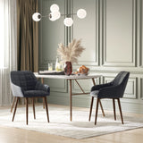 HOMCOM 2 Pieces Linen-Touch Fabric Dining Chair with Grid Pattern Cushion and Backrest, Mid Back Leisure Chair with Steel Leg, Sponge Padded Armchair for Dining Room