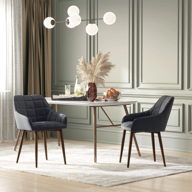 HOMCOM 2 Pieces Linen-Touch Fabric Dining Chair with Grid Pattern Cushion and Backrest, Mid Back Leisure Chair with Steel Leg, Sponge Padded Armchair for Dining Room