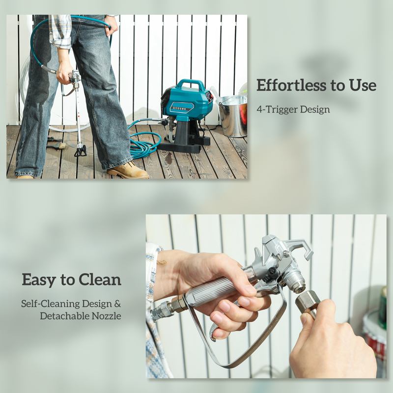 HOMCOM Airless Paint Sprayer, Thinning-Free, Electric﻿ Fence Paint Sprayer for Exterior and Interior DIY Painting Projects, Wall Spray Gun Machine, Household Use, 1.5L/min, 200 Bar, 7.5 m Hose