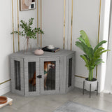PawHut 2 in 1 Dog Crate Furniture Side Table with Cushion for Medium Dogs, 104 x 55 x 63cm - Grey