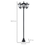 Outsunny 1.8m Traditional Victorian Style 3 Way Head Outdoor Garden Solar Post Lamp Sensor Dimmable LED Lantern Bollard Pathway IP44  Black