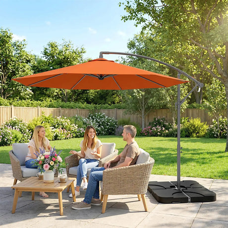 Outsunny 3m Overhanging Parasol, with Base, Weights and Cover - Orange