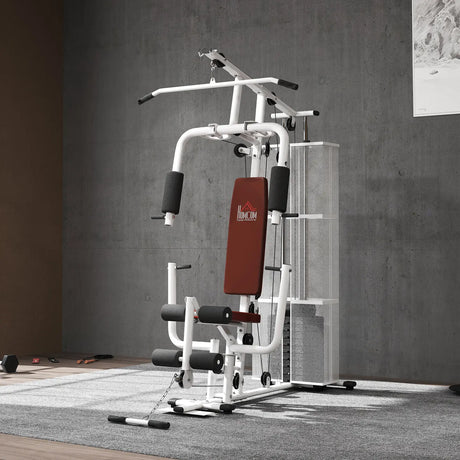 HOMCOM Multifunction Home Gym Weight Training Workout Station Fitness Strength Machine, White