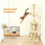 PawHut Multi-Level Cat Tower, 134cm Cat Tree with Condo and Sisal Scratching Posts for Indoor Kittens, Beige