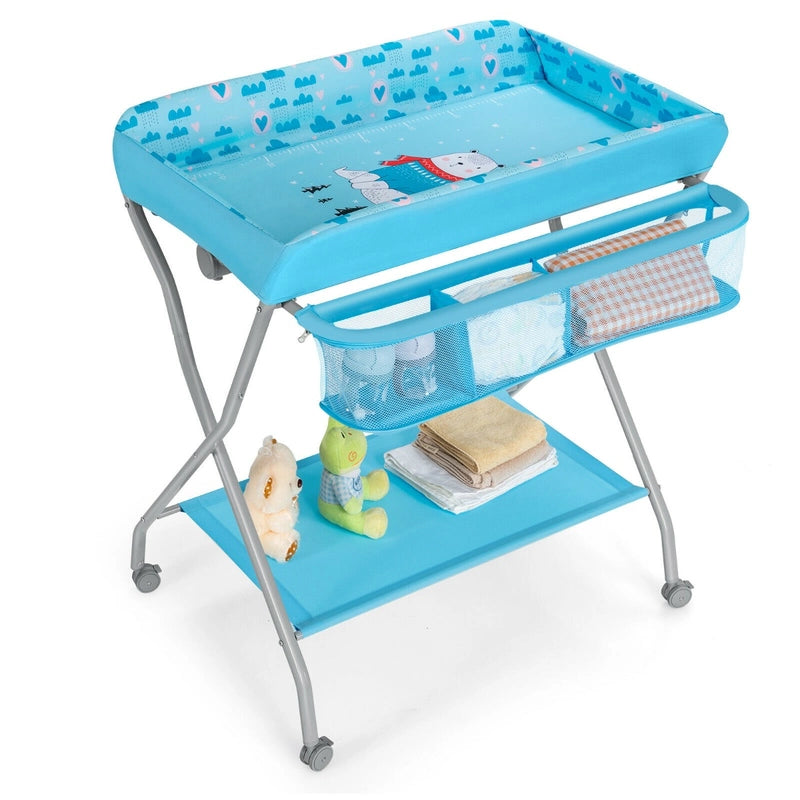 Baby Changing Table with Safety Belt and 4-side Defence-Blue