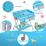 Baby Changing Table with Safety Belt and 4-side Defence-Blue